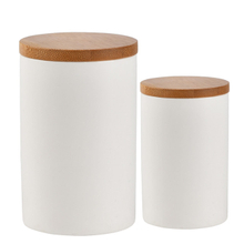 Pot de rangement en céramique Pot à thé Pot à thé Pot en porcelaine et couvercle en bambou avec couvercle en bambou (hermétique) (Blanc mat, pack 2)