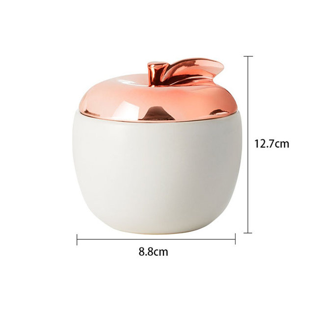 Plaqué avec couvercle en céramique or rose Pot de bougie en céramique de style pomme