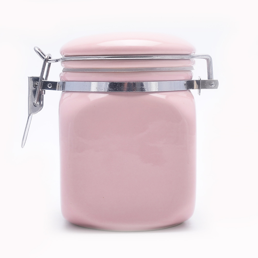 Avec couvercle en bambou magasin Candy Cookies café réservoir en céramique rose