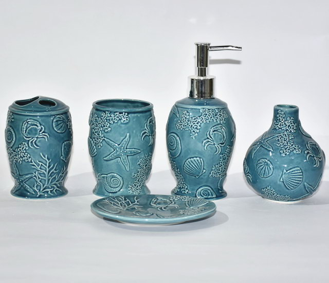Ensemble de style de mer cinq accessoires de salle de bain sanitaire de salle de bain ensemble d'accessoires de salle de bain en céramique