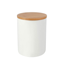 Pot en céramique blanche avec couvercle en bambou Stockez des biscuits de bonbons café Pot en céramique