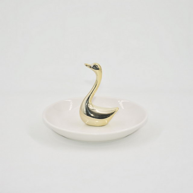 Or cygne forme décor à la maison cadeau bijoux présentoir plateau cadeau de mariage porte-bague en céramique plateau bibelot personnalisé