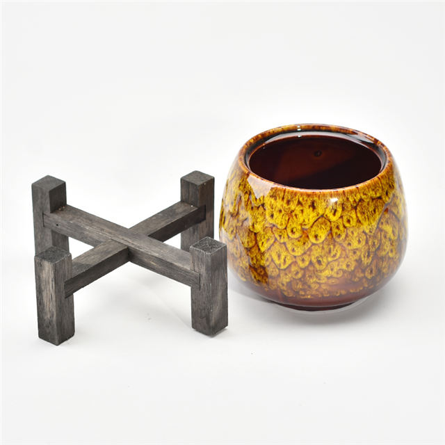 Vases en céramique en bambou décoration d'ameublement de bureau décoratif en bambou monté sur support jaune délicat pot de fleur en céramique