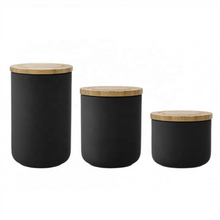 pot en céramique noire avec couvercle en bambou Stockez des biscuits de bonbons café Pot en céramique