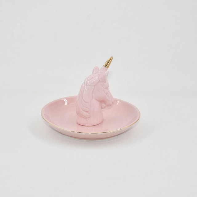 Rose Licorne Style Décor À La Maison Cadeau Bibelot Plateau En Céramique Anneau De Mariage Titulaire Bijoux Présentoir Plateau