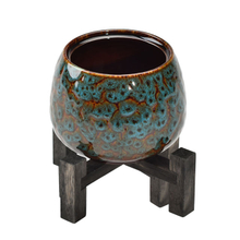 Décoration d'ameublement pot de fleurs bleu avec support fait à la main support de plante solide en bambou Support de pot de fleurs en céramique Pot de fleur en porcelaine bleue