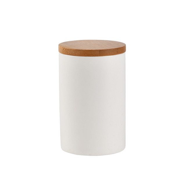 Pot de rangement en céramique Pot à thé Pot à thé Pot en porcelaine et couvercle en bambou avec couvercle en bambou (hermétique) (Blanc mat, pack 2)