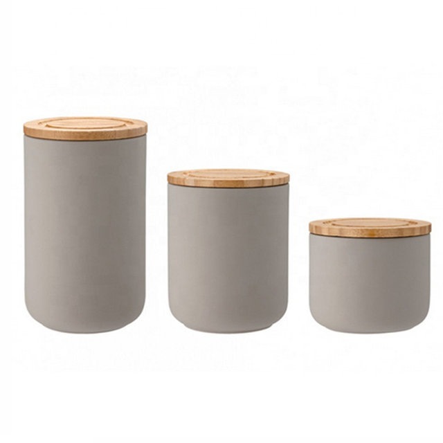 pot en céramique noire avec couvercle en bambou Stockez des biscuits de bonbons café Pot en céramique