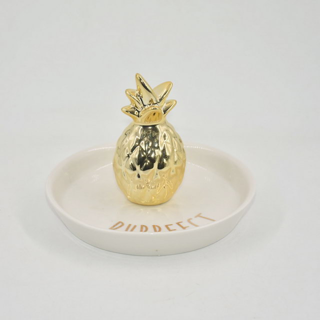 Forme d'ananas doré décor à la maison cadeau plateau d'affichage de bijoux cadeau de mariage porte-bague en céramique plateau de bibelot personnalisé