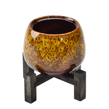 Vases en céramique en bambou décoration d'ameublement de bureau décoratif en bambou monté sur support jaune délicat pot de fleur en céramique