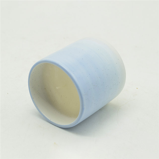 Tasses à bougie en céramique chiné bleu clair et or