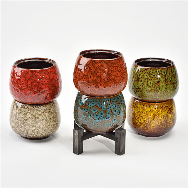 Vases en céramique en bambou décoration d'ameublement de bureau décoratif en bambou monté sur support jaune délicat pot de fleur en céramique