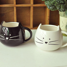 Tasse à café ou tasse de thé en céramique de style félin de couleur noire ou blanche