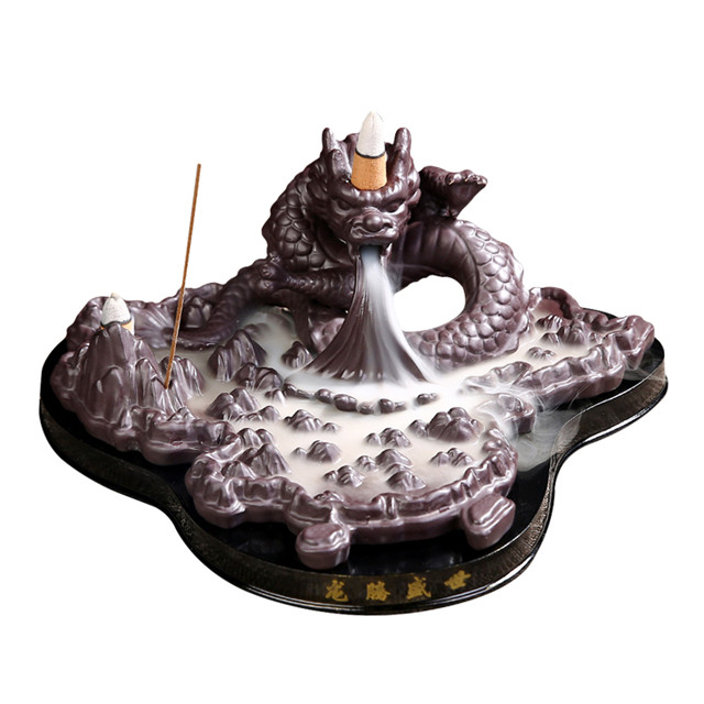 Fil encens douille en céramique cascade reflux encens deux dragons gambader perle en céramique doigts Citron Dragon Backflow brûleur d'encens