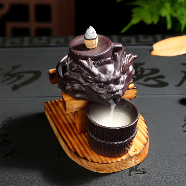 Fil encens prise en céramique cascade reflux encens Dragon natation en céramique doigts Citron Dragon reflux brûleur d'encens