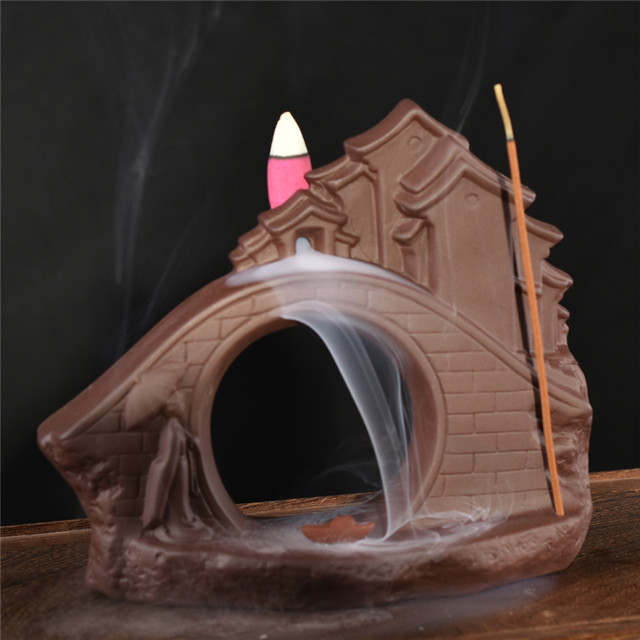 Ameublement décorer Statue en céramique Villa de ville petite famille de pont brûleur d'encens à reflux en céramique