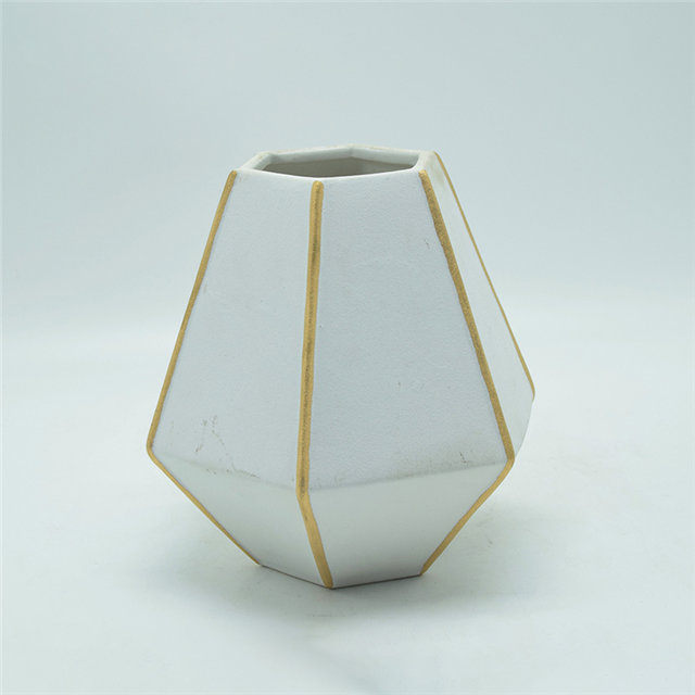 Décoration d'ameublement de table Vase en céramique décoration de bureau polyédrose Vase en céramique blanc gris