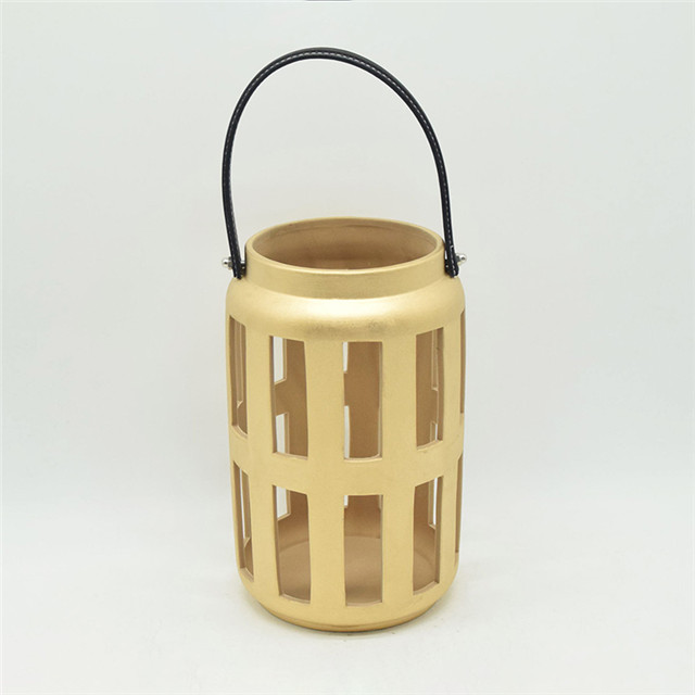 Style de forme de bande de cylindre en céramique jaune clair de décoration d'ameublement évidant la lanterne d'ouragan
