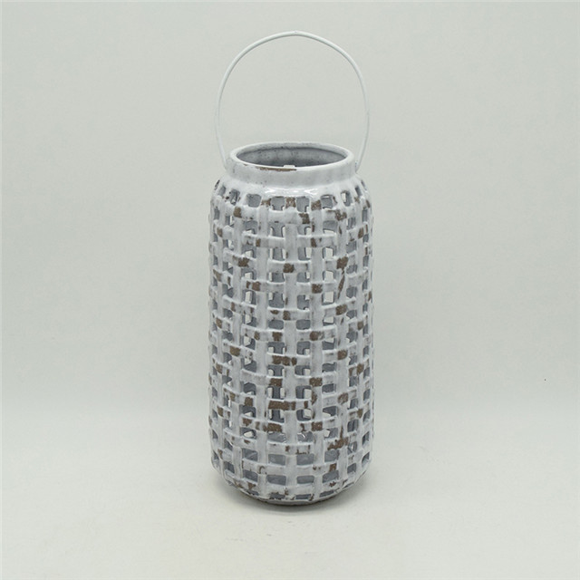 Décoration d'ameublement Cylindre en céramique gris clair Style citrouille évidant la lanterne ouragan