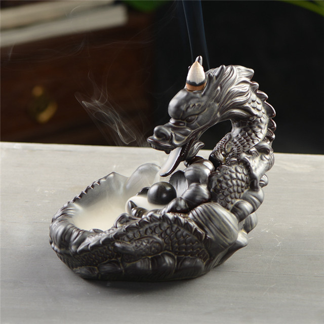 Fil Encens Douille En Céramique Cascade Reflux Encens Grand Dragon Dragon Jouer Perle En Céramique Doigts Citron Dragon À Refoulement Encens Brûleur