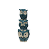 ornement en céramique tunning avec trois hiboux bleus de taille décroissante empilés les uns sur les autres