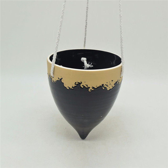 Pots de fleurs en céramique noire de conicité directement vendus par les fabricants Pot de fleur en céramique de type suspension