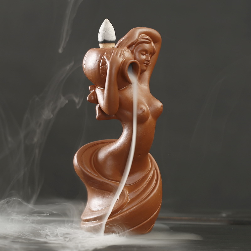 Brûleur d'encens en céramique à contre-courant d'encens de bain en céramique de déesse