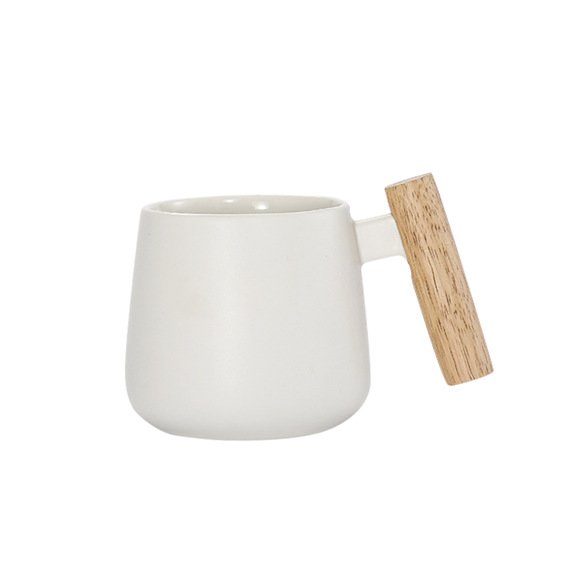 tasse à café en porcelaine coffret cadeau logo personnalisé 360ml Noir, blanc Poignées en bois Tasse en céramique