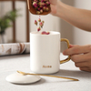 tasse à café en porcelaine coffret cadeau logo personnalisé 360 ml noir, émail émaillé blanc poignées en or avec couvercle de tasse en céramique tasse en céramique