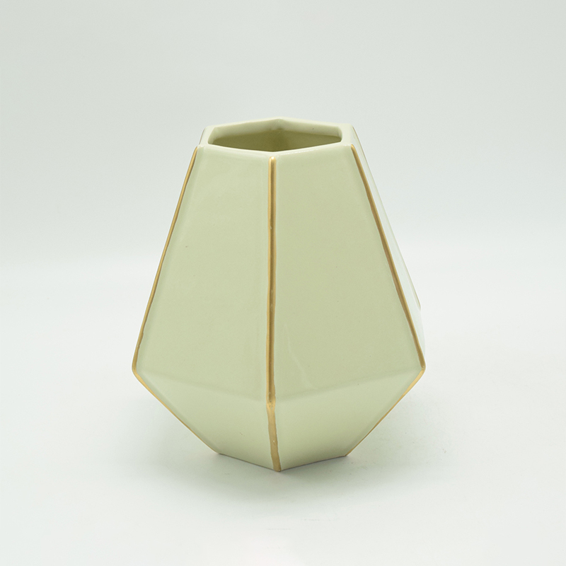 Décoration d'ameublement Vase en céramique de table Décoration de bureau Vase en céramique jaune polyédrose