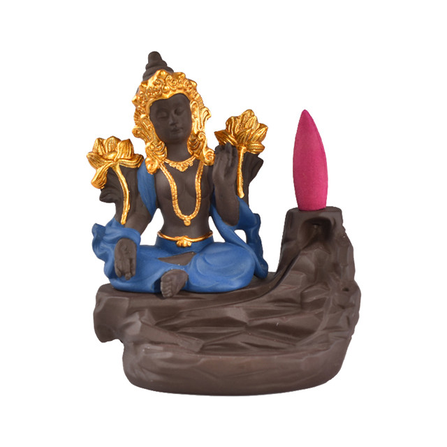 Ameublement Décorer Statue en céramique Déesse bleue Brûleur d'encens à reflux en céramique