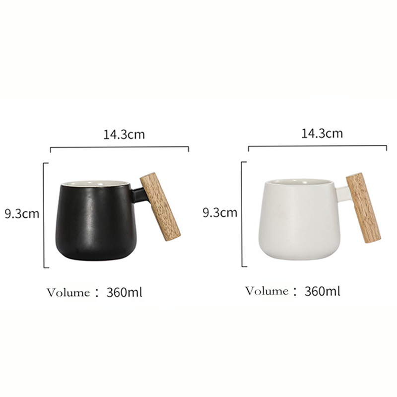 tasse à café en porcelaine coffret cadeau logo personnalisé 360ml Noir, blanc Poignées en bois Tasse en céramique