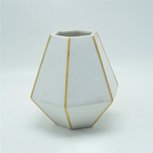 Décoration d'ameublement de table Vase en céramique décoration de bureau polyédrose Vase en céramique blanc gris
