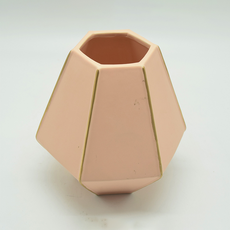 Décoration d'ameublement Vase en céramique de table Décoration de bureau Vase en céramique rose polyédrose