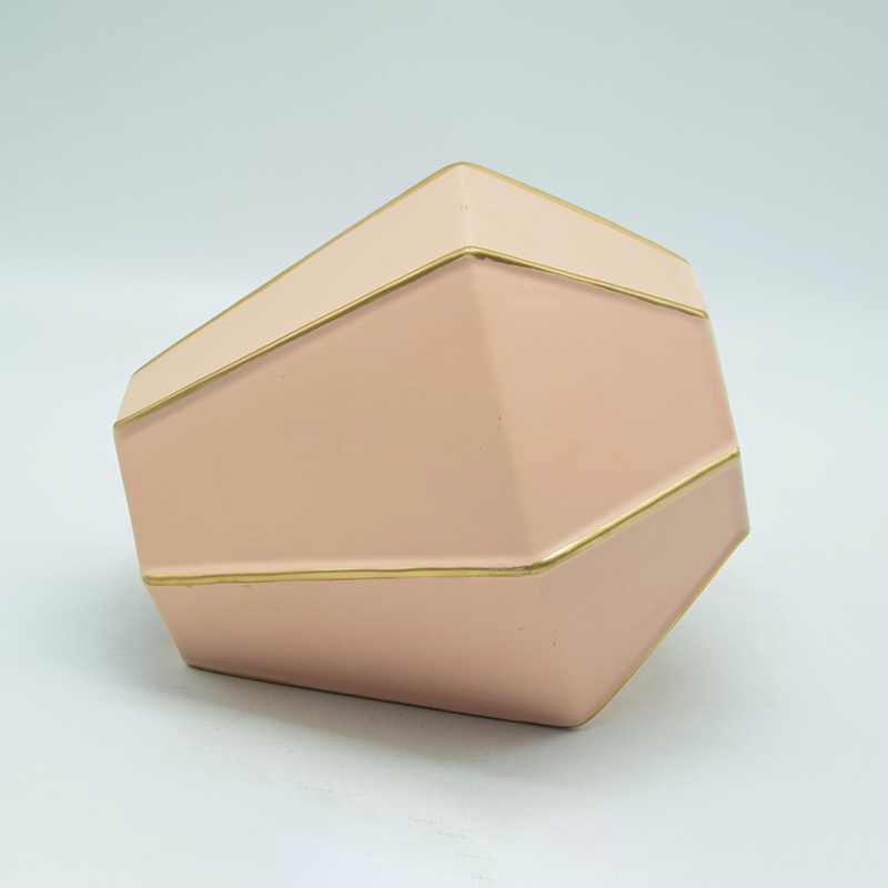 Décoration d'ameublement Vase en céramique de table Décoration de bureau Vase en céramique rose polyédrose