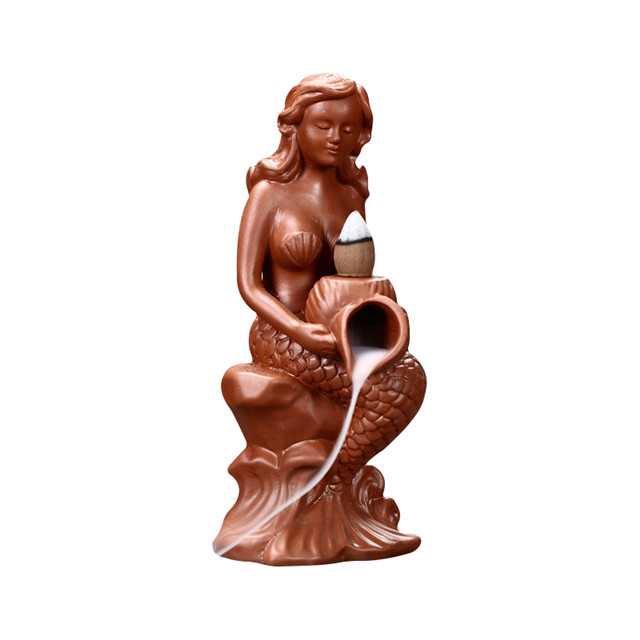 La sirène de la déesse en céramique baigne le brûleur d'encens à reflux en céramique de parfum fluide