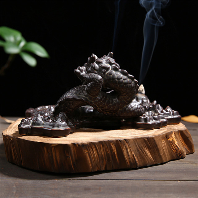 Fil encens douille en céramique cascade reflux encens deux dragons gambader perle en céramique doigts Citron Dragon Backflow brûleur d'encens