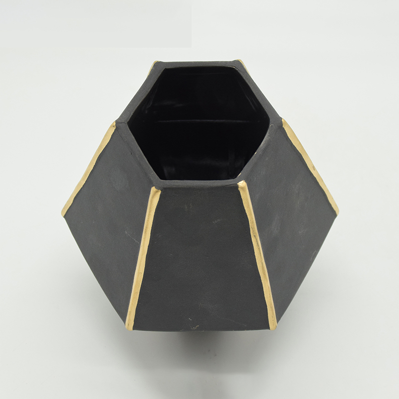 Décoration d'ameublement Vase en céramique de table Décoration de bureau Vase en céramique noire polyédrose