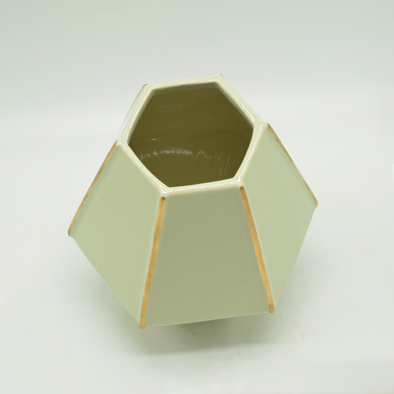Décoration d'ameublement Vase en céramique de table Décoration de bureau Vase en céramique jaune polyédrose