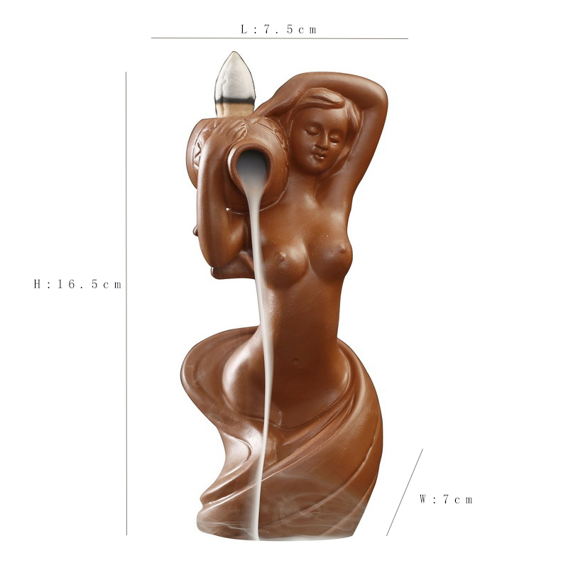 Brûleur d'encens en céramique à contre-courant d'encens de bain en céramique de déesse