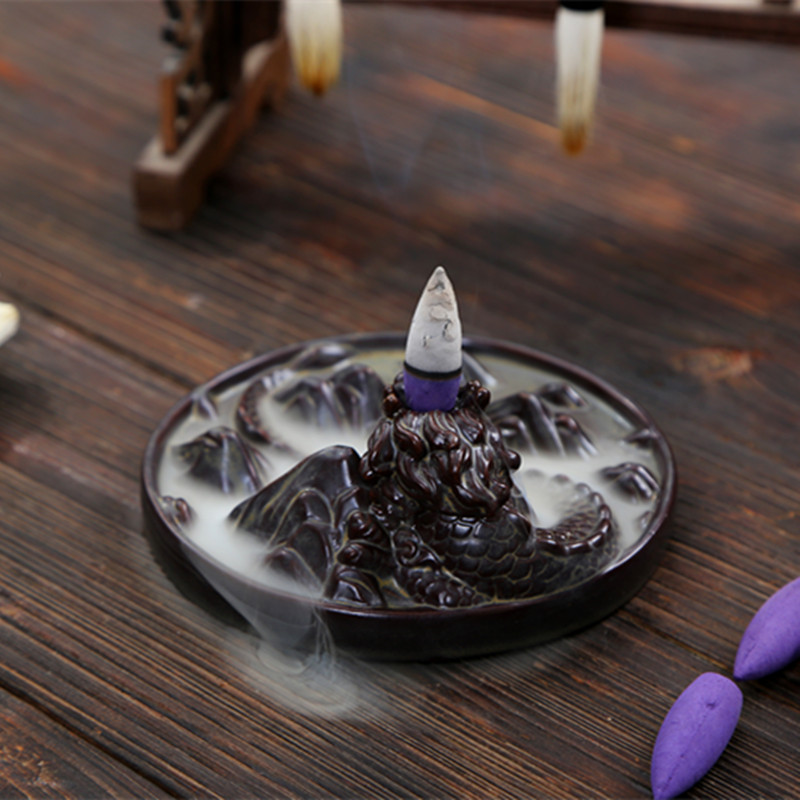 Fil encens douille en céramique cascade reflux encens dragon visages disque jouer dragon en céramique doigts Citron Dragon reflux brûleur d'encens