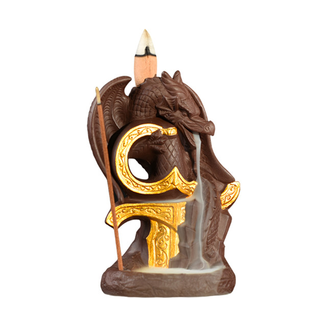 Fil douille d'encens cascade en céramique reflux encens dragon en céramique portant un brûleur d'encens à reflux d'épée