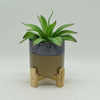 Support en bois à quatre pattes en céramique Pot de fleurs en céramique à deux couleurs
