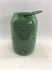 Style de forme de bande de cylindre en céramique verte de décoration d'ameublement évidant la lanterne en céramique d'ouragan