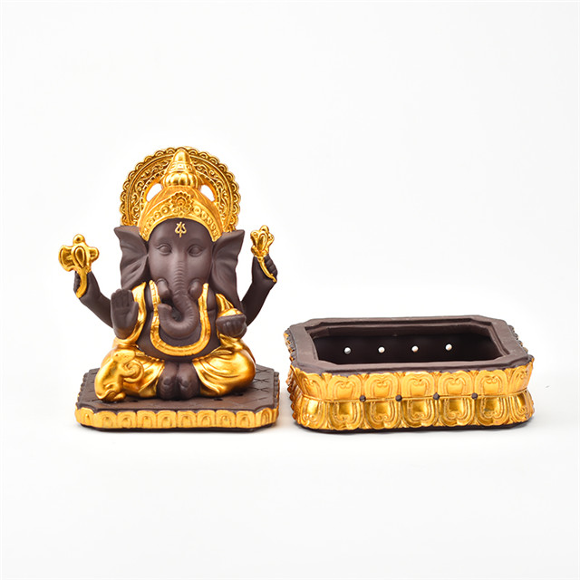 Céramique Golden Ganesha Brûleur encens Brûleur Supprovisionnelle de mariage Hauteur Cascade coulant refoulement 