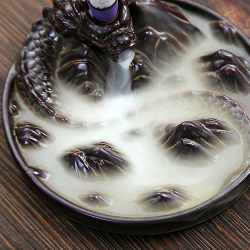 Fil encens douille en céramique cascade reflux encens dragon visages disque jouer dragon en céramique doigts Citron Dragon reflux brûleur d'encens
