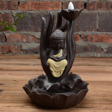 Brûleur d'encens en céramique à la main de Bouddha et petit moine