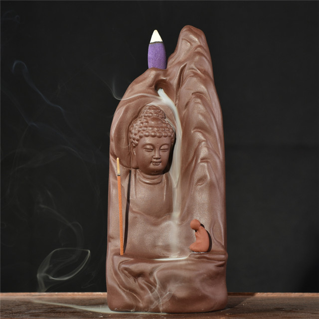 Ameublement décorer Statue en céramique doré petit bouddha en céramique à reflux brûleur d'encens