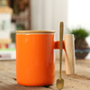 coffret cadeau logo personnalisé tasse à café en porcelaine ensemble tasses en céramique avec poignée en bois avec couvercle en bambou et cuillère en métal ensemble de tasses en céramique