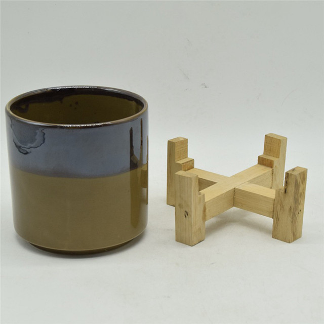 Support en bois à quatre pattes en céramique Pot de fleurs en céramique à deux couleurs